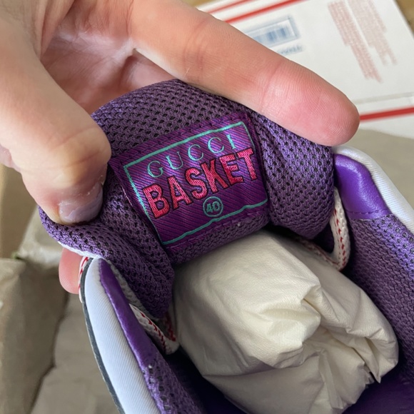 NEW GUCCI Basket Panelled Low-Top Sneaker in Pastel Pink Yellow White Demetra 40 - Picture 11 of 14